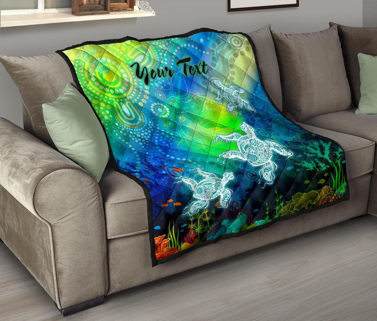 custom-text-aboriginal-premium-quilt-indigenous-turtle-ocean-dot-painting-art