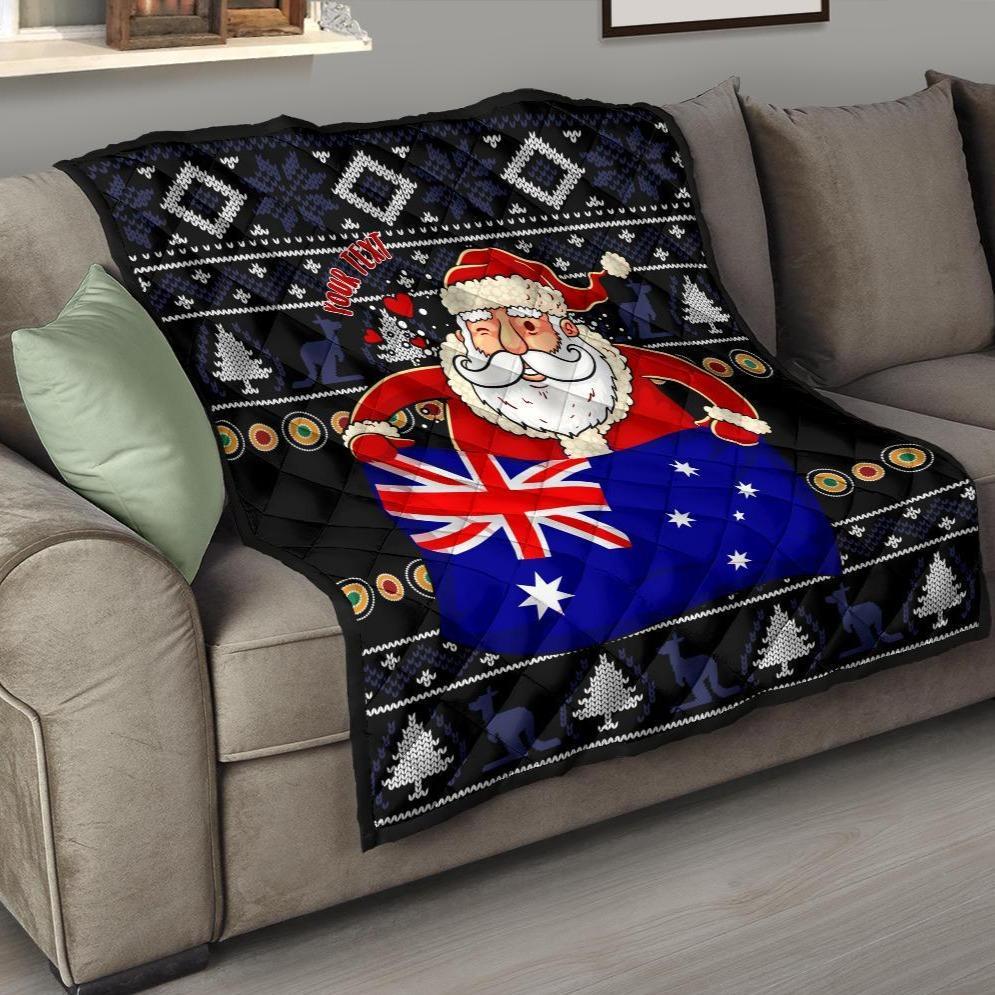 christmas-personalised-premium-quilt-australia-santa-claus-hold-the-flag-black