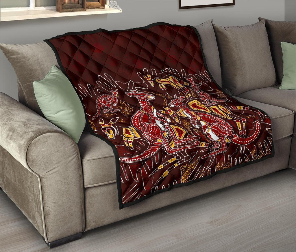 aboriginal-premium-quilt-kangaroo-family-with-hand-art