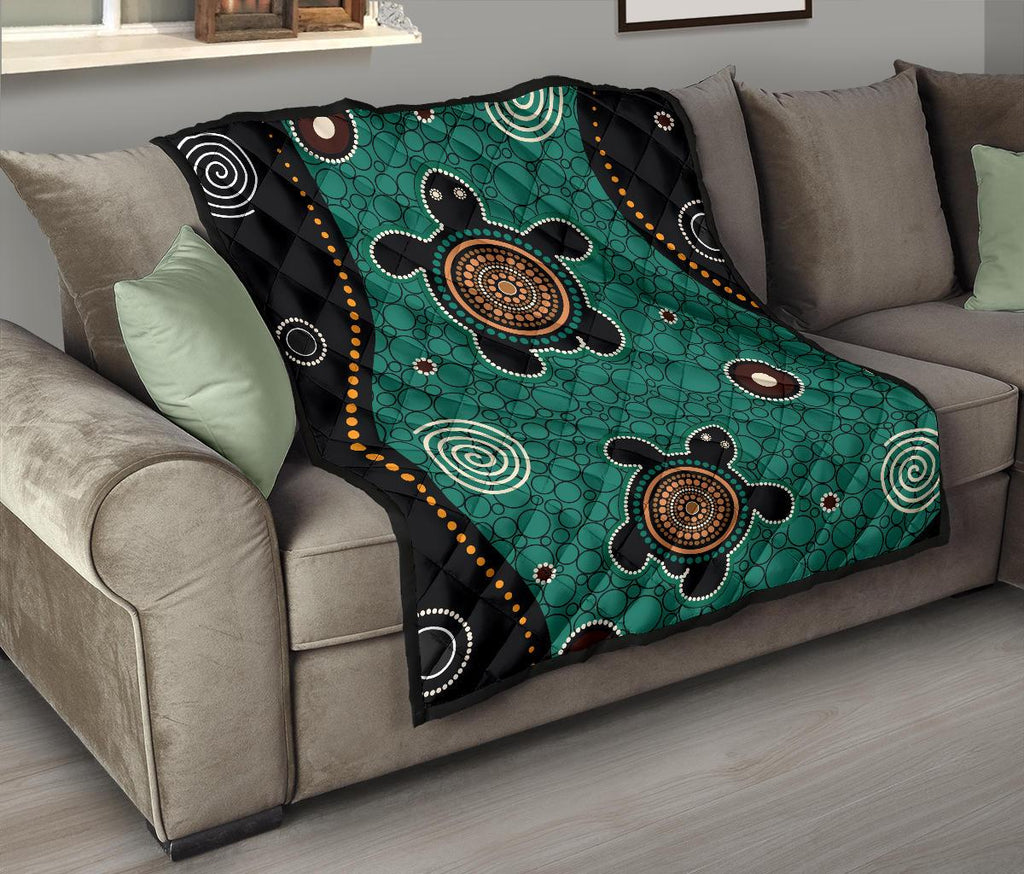 aboriginal-premium-quilt-australia-green-turtle-dot-painting-art