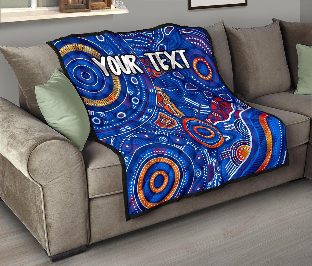 custom-text-aboriginal-premium-quilt-indigenous-footprint-patterns-blue-color