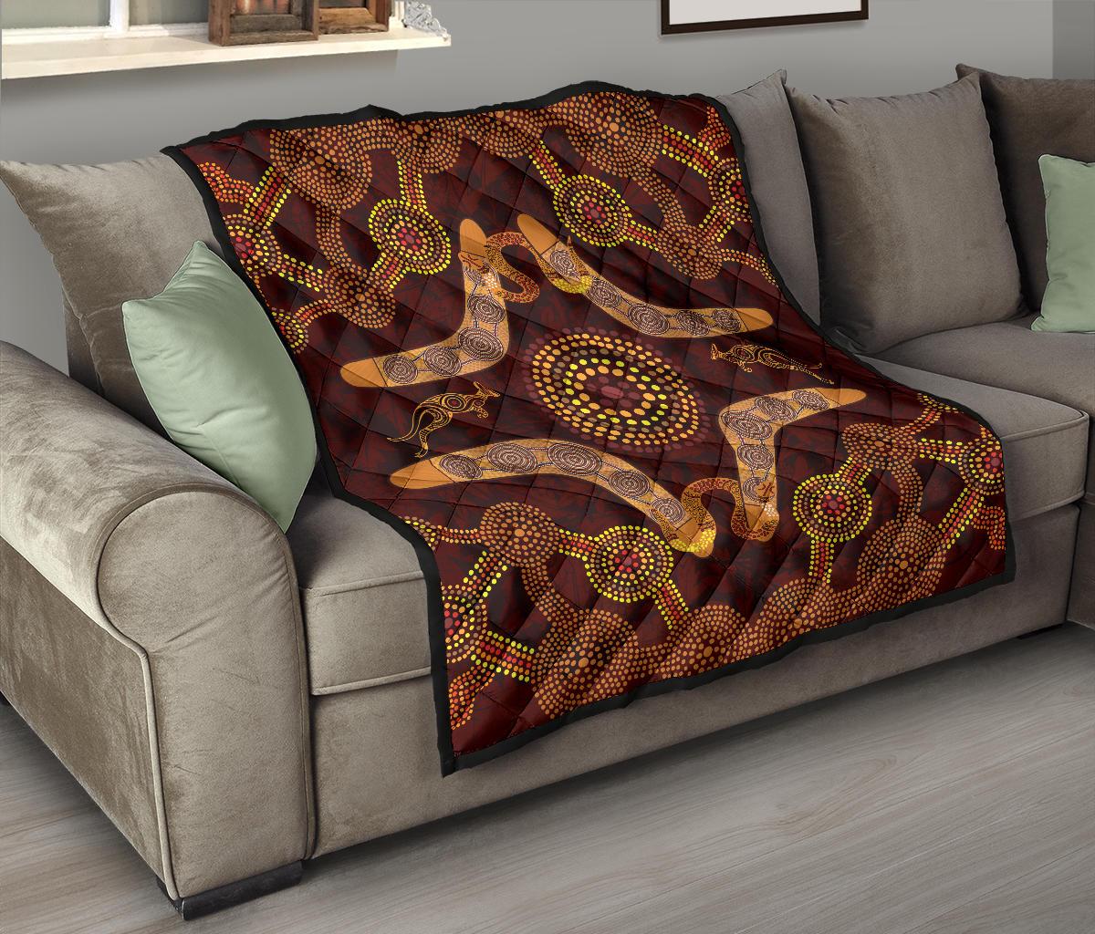 aboriginal-premium-quilt-kangaroo-boomerang-and-snake-dot-painting