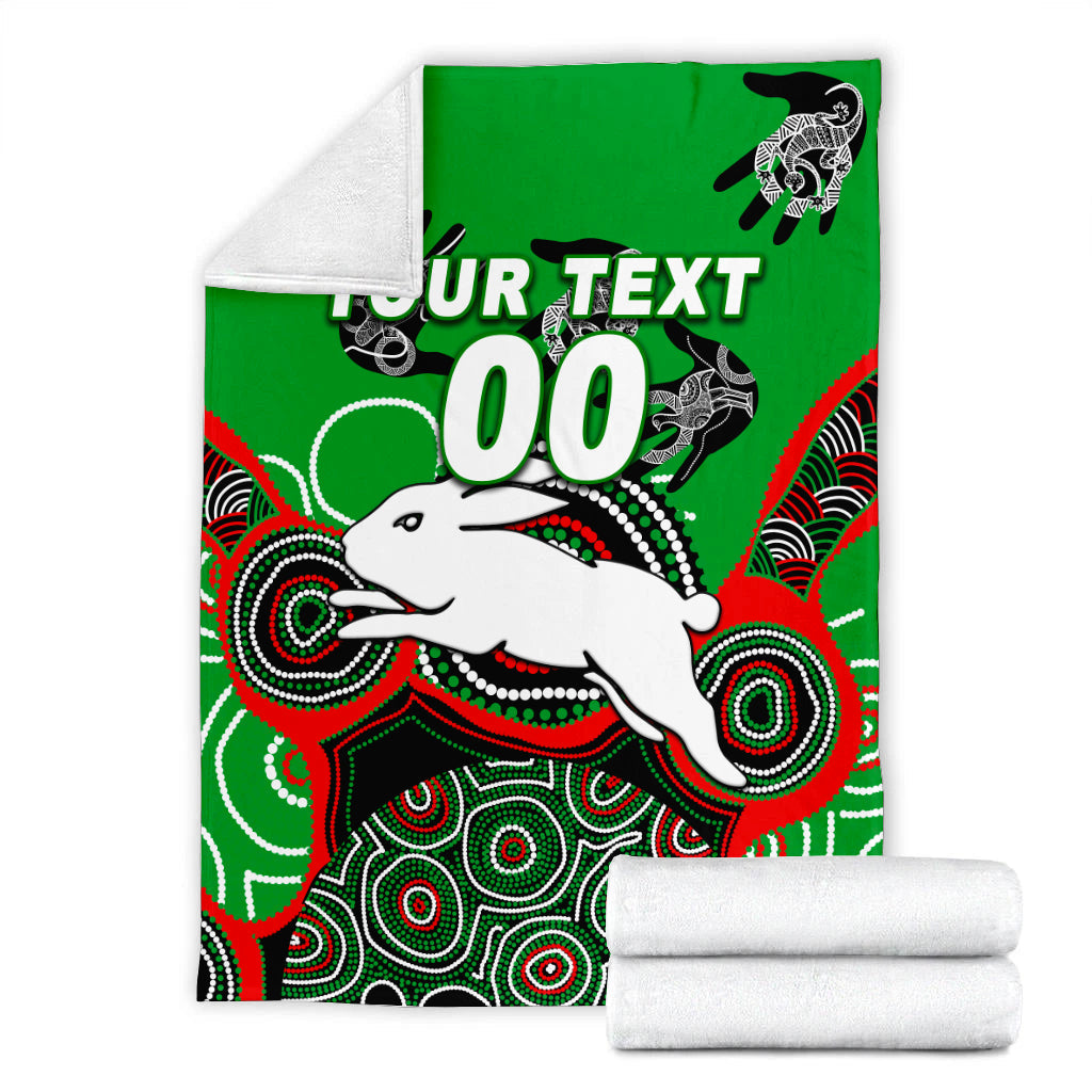 (Custom Personalised) Rabbitohs Rugby Aboriginal Art Blanket - LT12