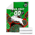 (Custom Personalised) Rabbitohs Rugby Aboriginal Art Blanket - LT12