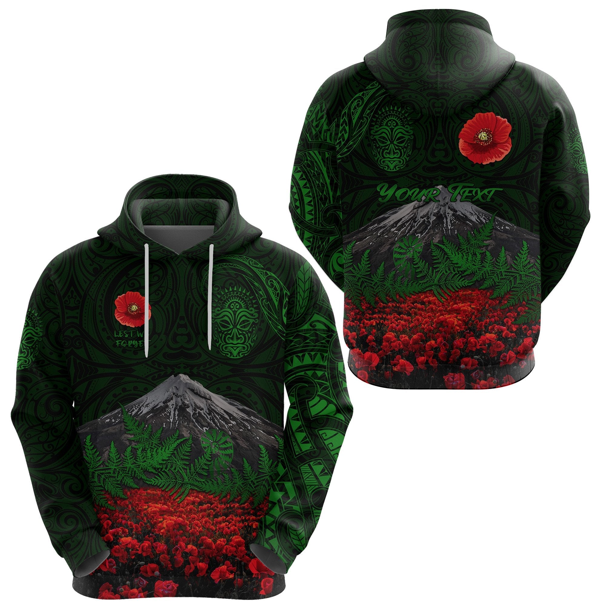 custom-personalised-warriors-rugby-hoodie-new-zealand-mount-taranaki-with-poppy-flowers-anzac-vibes-green-1