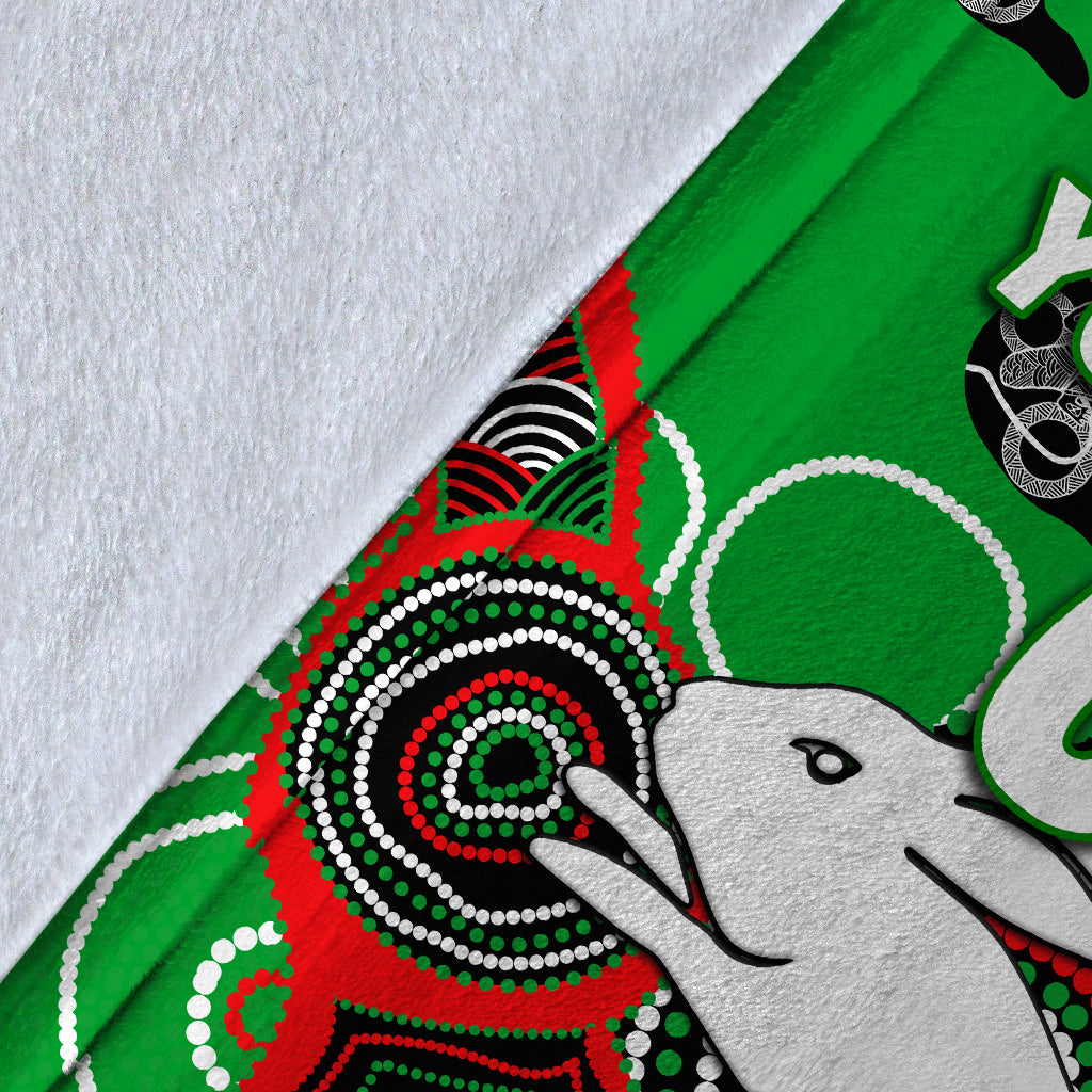 (Custom Personalised) Rabbitohs Rugby Aboriginal Art Blanket - LT12
