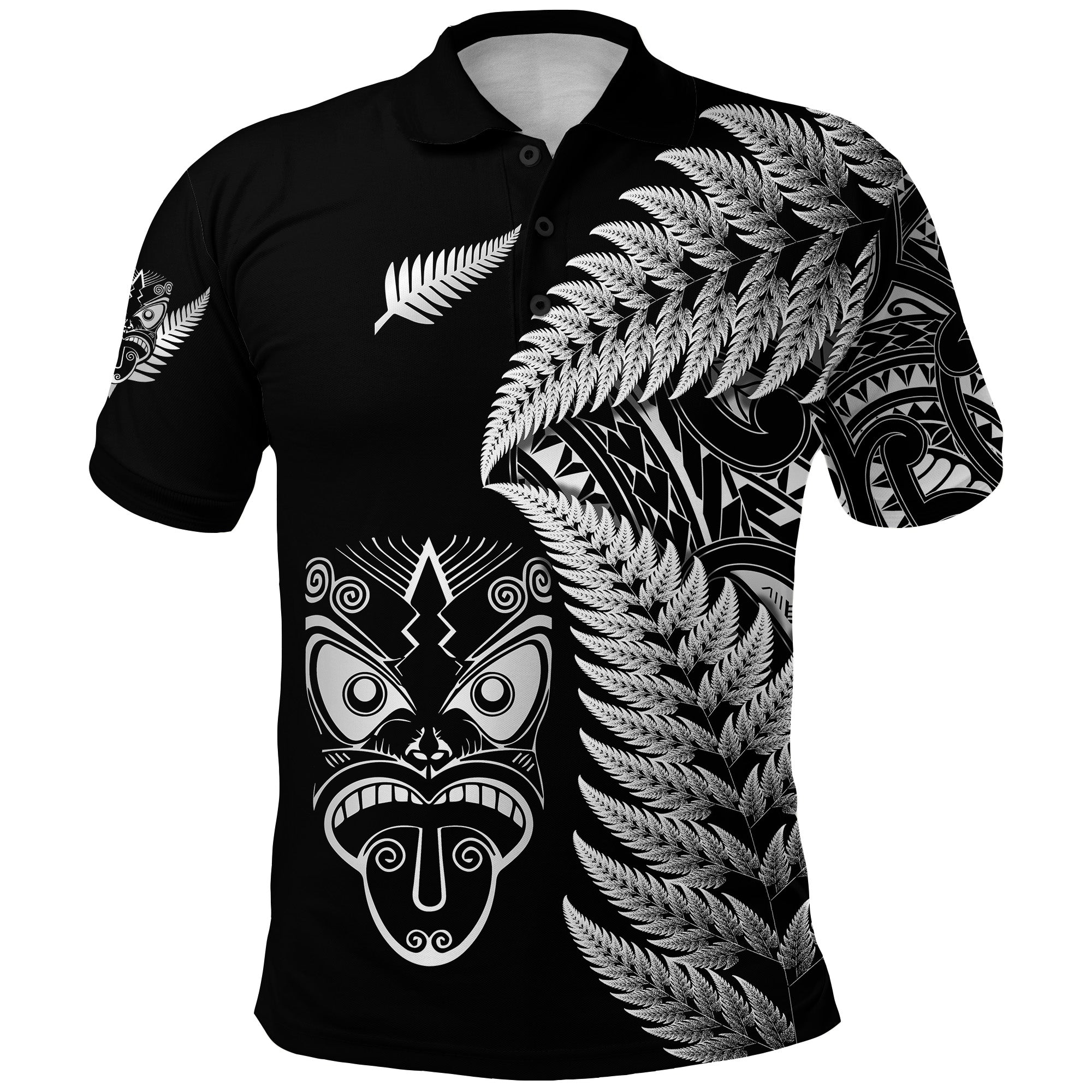 new-zealand-haka-rugby-maori-polo-shirt-silver-fern-vibes-black