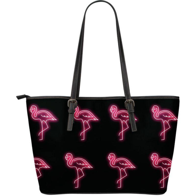 neon-flamingos-large-leather-tote-bag