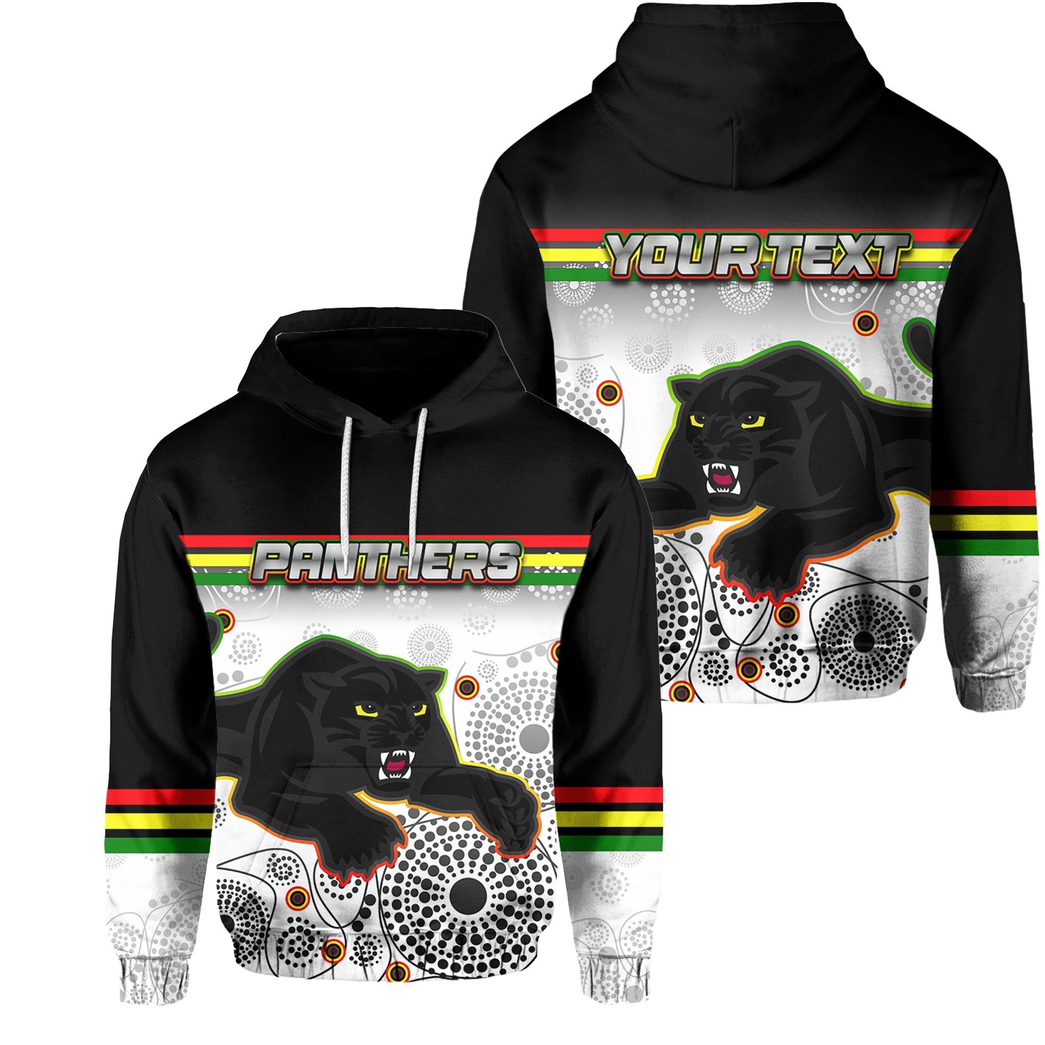 custom-personalised-panthers-hoodie-aboriginal-patterns-white