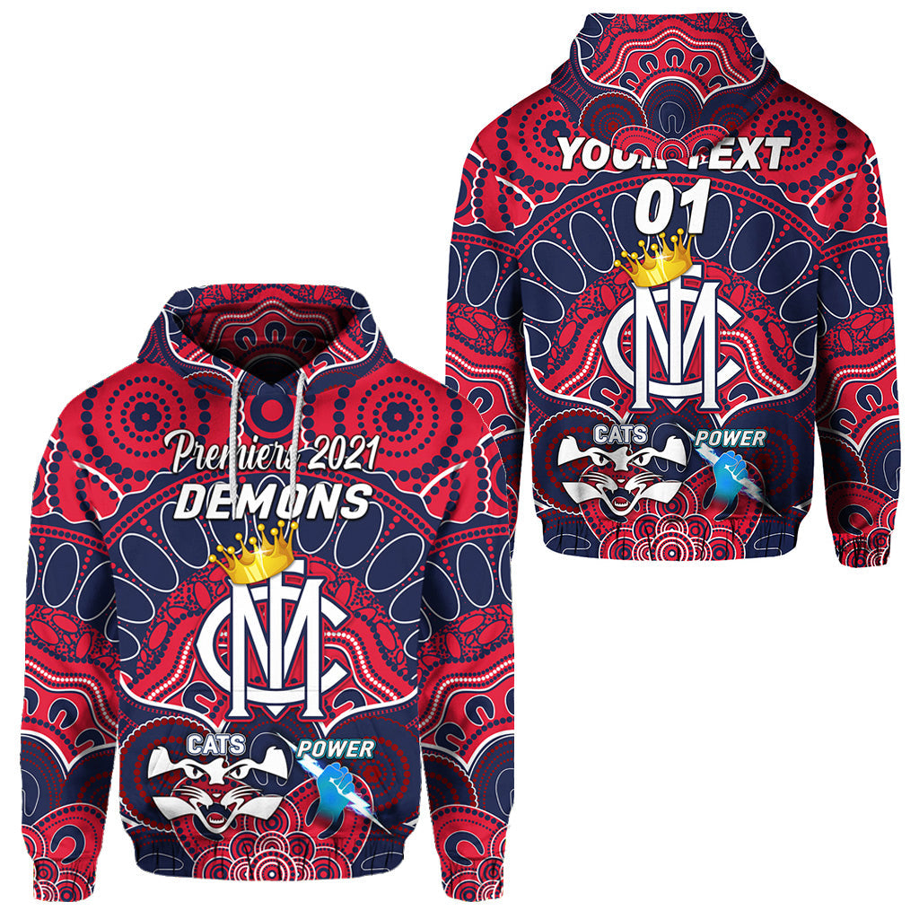 custom-personalised-melbourne-demons-indigenous-hoodie-football-2021-premiers-the-king-custom-text-and-number