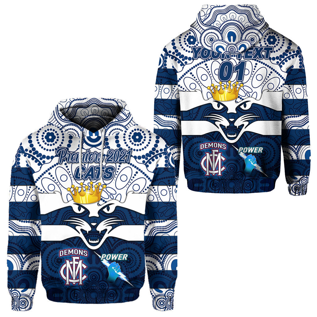custom-personalised-geelong-cats-indigenous-hoodie-football-2021-premiers-the-king-custom-text-and-number