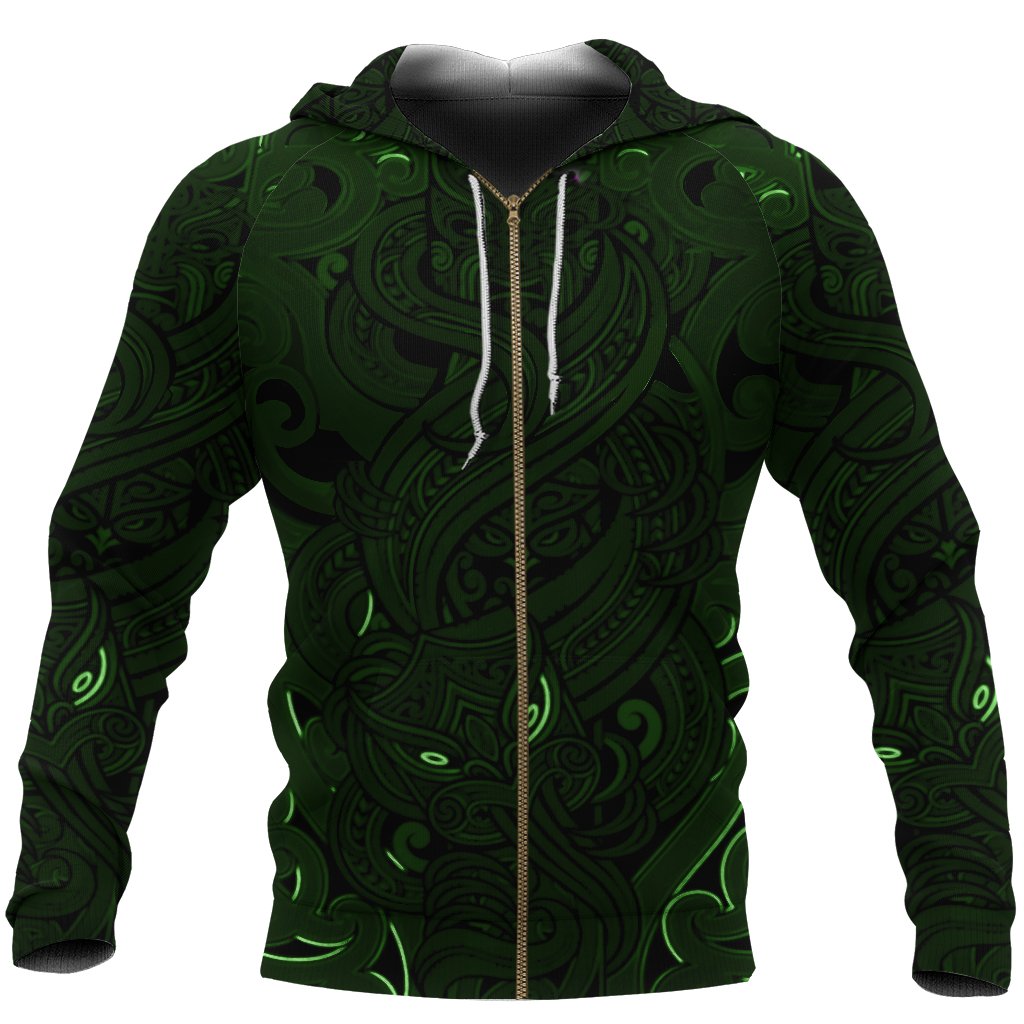 new-zealand-zip-up-hoodie-maori-gods-zipper-hoodie-tumatauenga-god-of-war-green