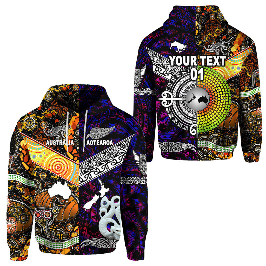 custom-personalised-new-zealand-maori-aotearoa-and-australia-aboriginal-hoodie-together-purple-custom-text-and-number