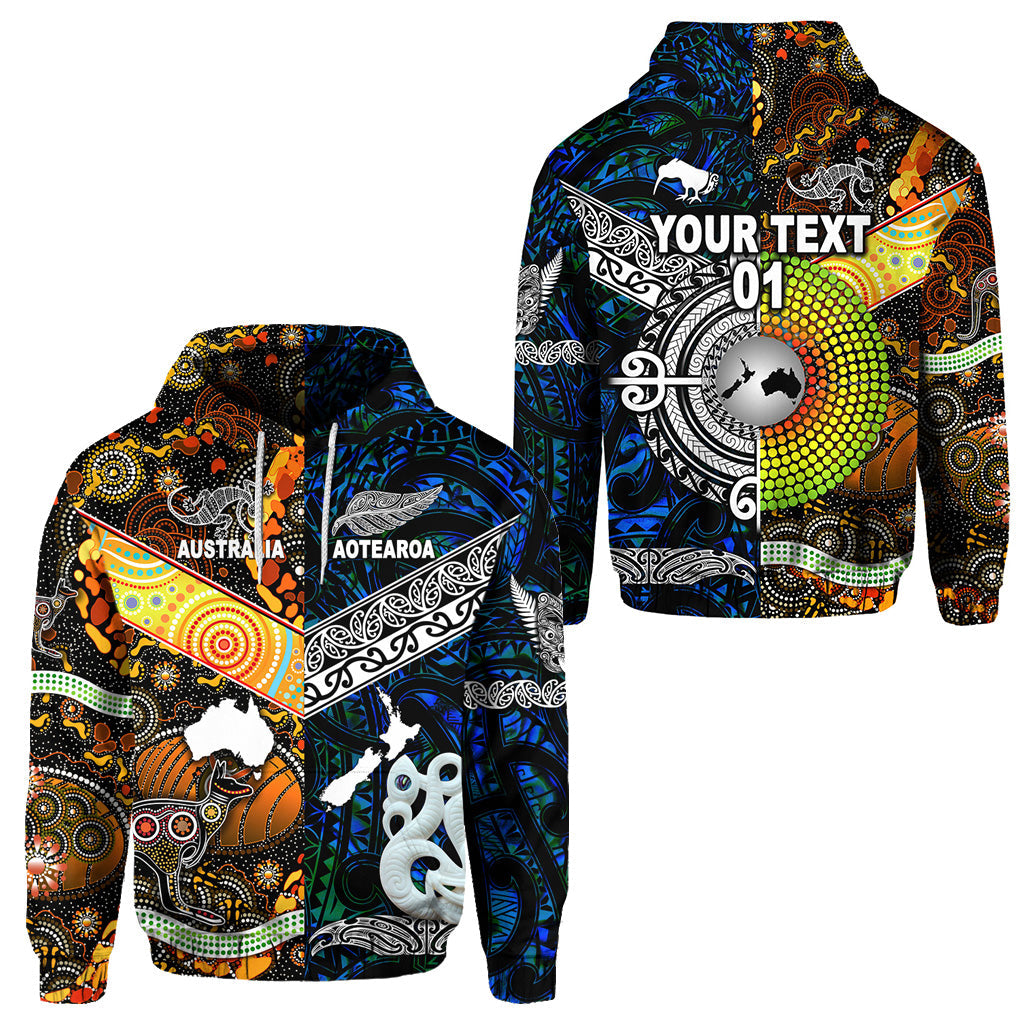custom-personalised-new-zealand-maori-aotearoa-and-australia-aboriginal-hoodie-together-blue-custom-text-and-number