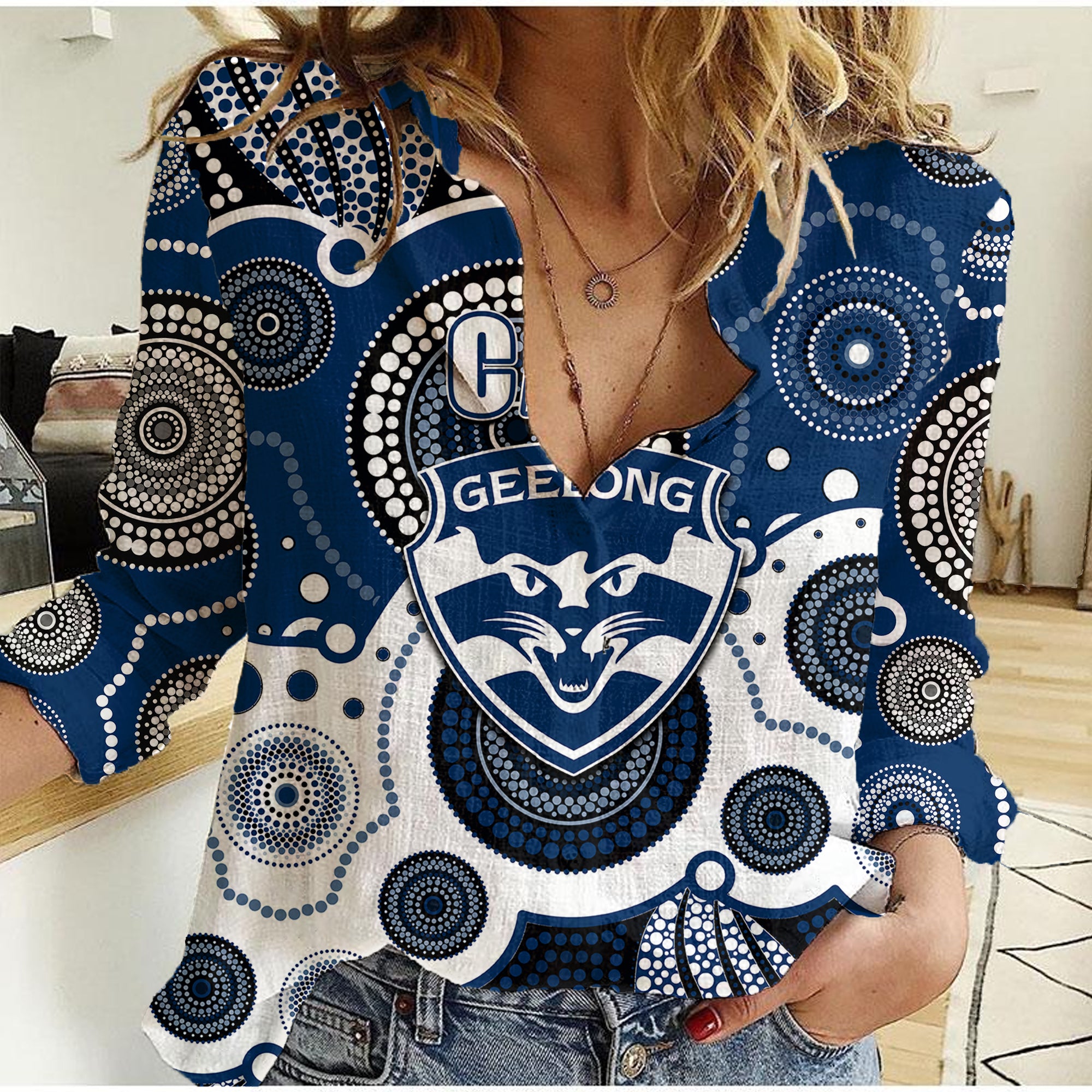 custom-personalised-and-number-cats-afl-women-casual-shirt-aboriginal-patterns