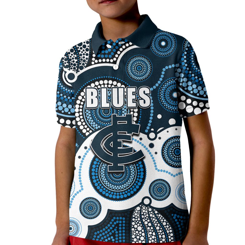 custom-personalised-and-number-blues-afl-kid-polo-shirt-aboriginal-patterns