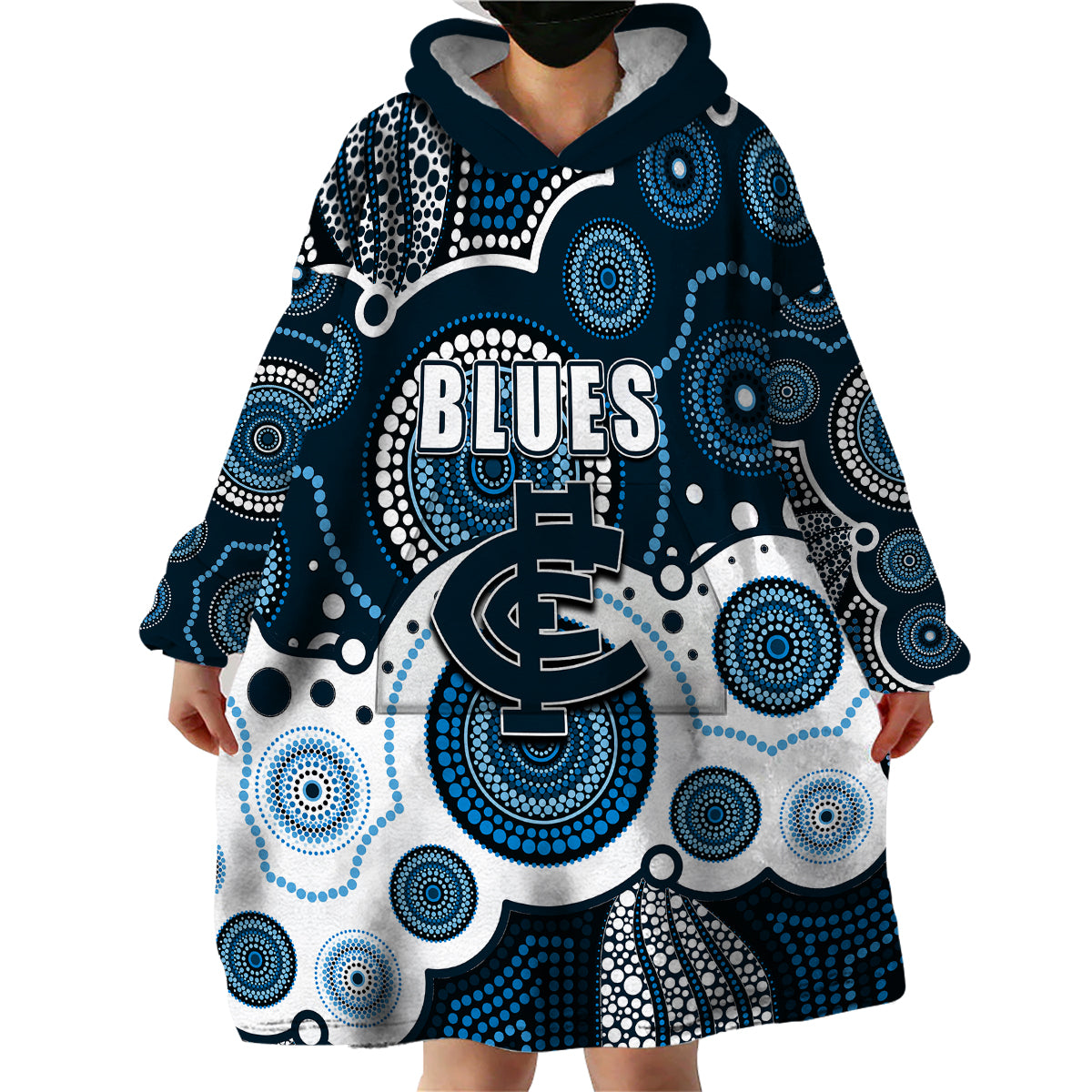 custom-personalised-and-number-blues-afl-wearable-blanket-hoodie-aboriginal-patterns