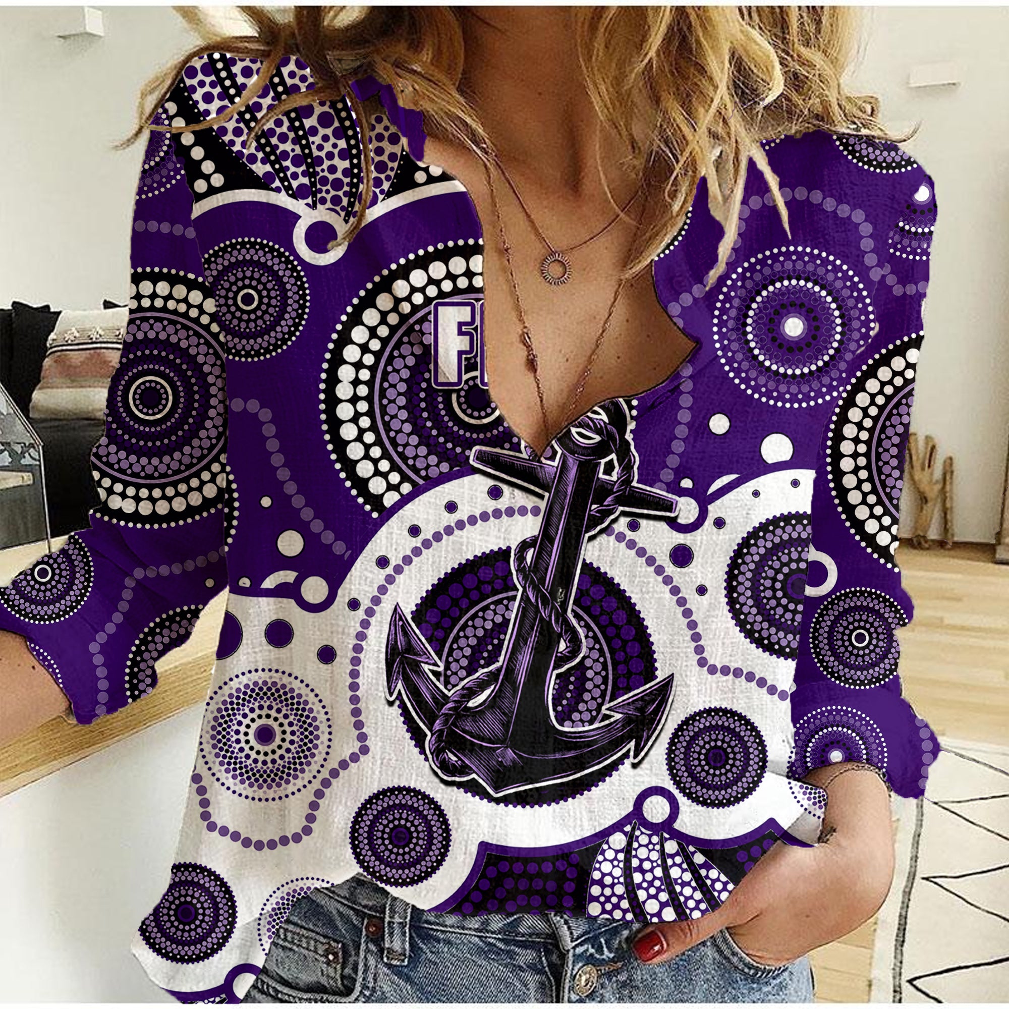 custom-personalised-and-number-freo-afl-women-casual-shirt-aboriginal-patterns
