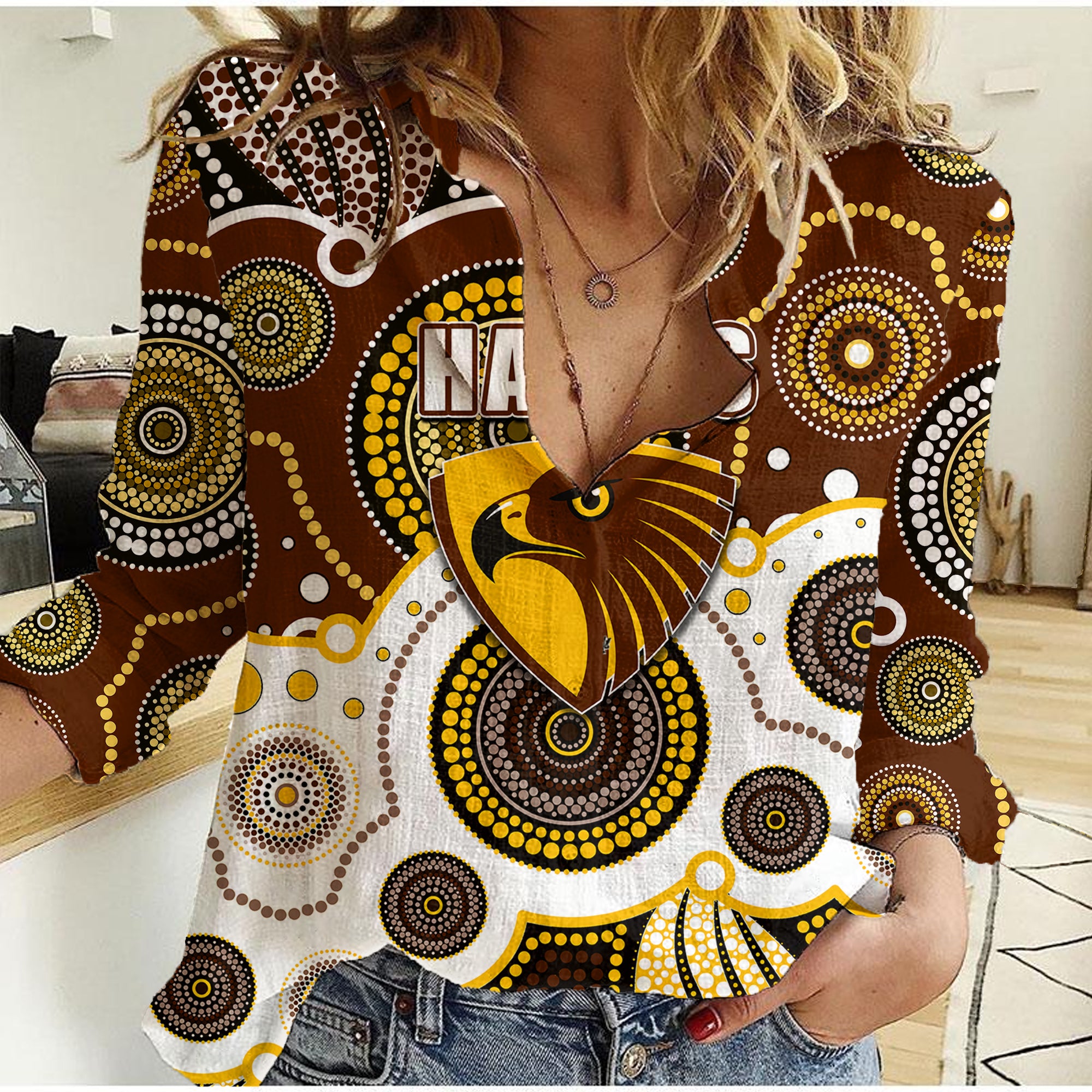 custom-personalised-and-number-hawks-afl-women-casual-shirt-aboriginal-patterns