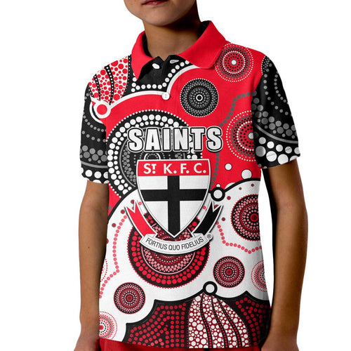 custom-personalised-and-number-saints-afl-kid-polo-shirt-aboriginal-patterns