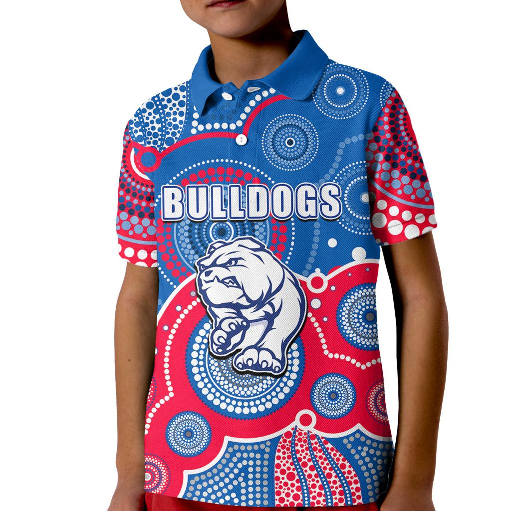 custom-personalised-and-number-bulldogs-afl-kid-polo-shirt-aboriginal-patterns