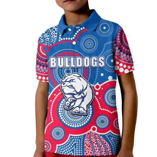 custom-personalised-and-number-bulldogs-afl-kid-polo-shirt-aboriginal-patterns