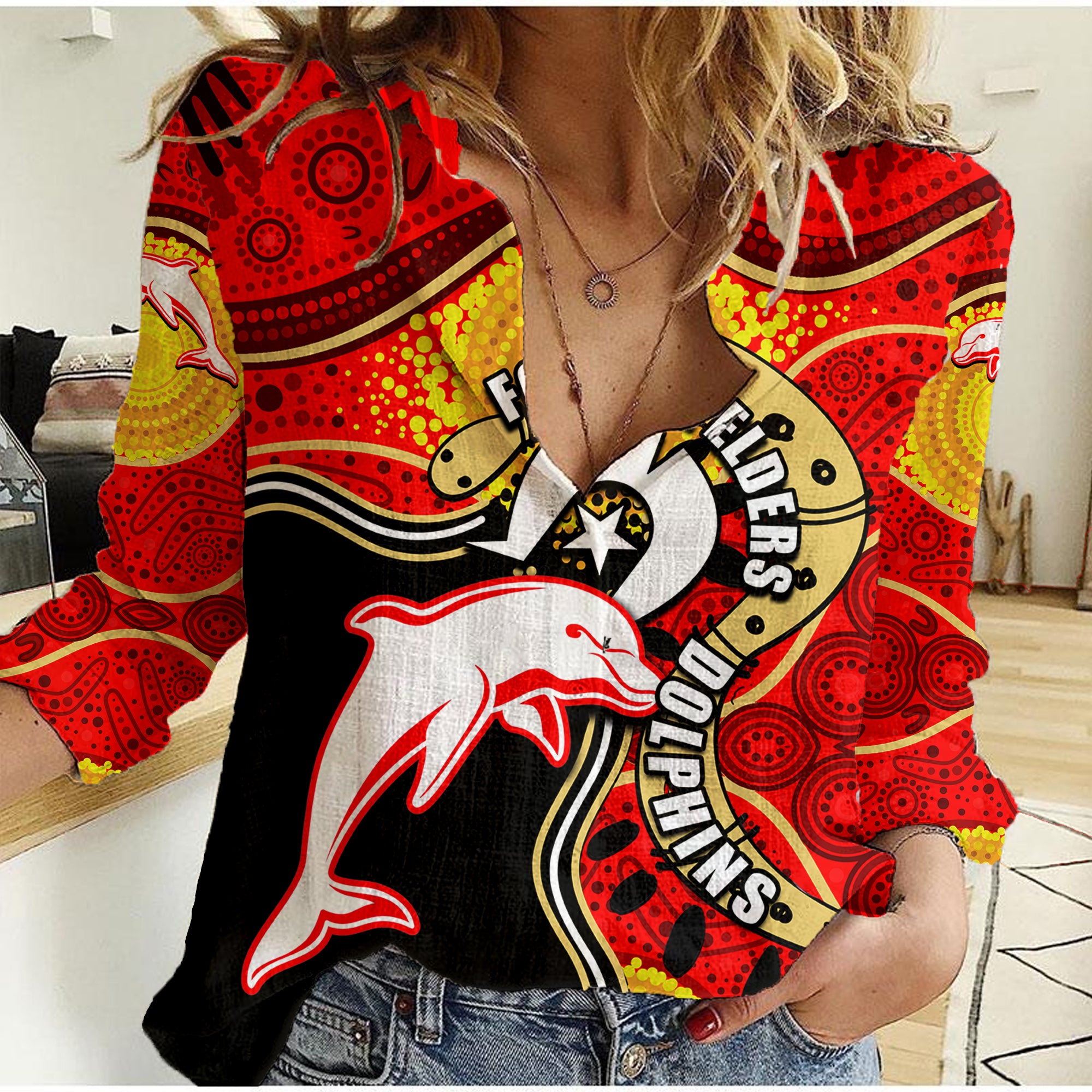 dolphins-mascot-nrl-women-casual-shirt-naidoc