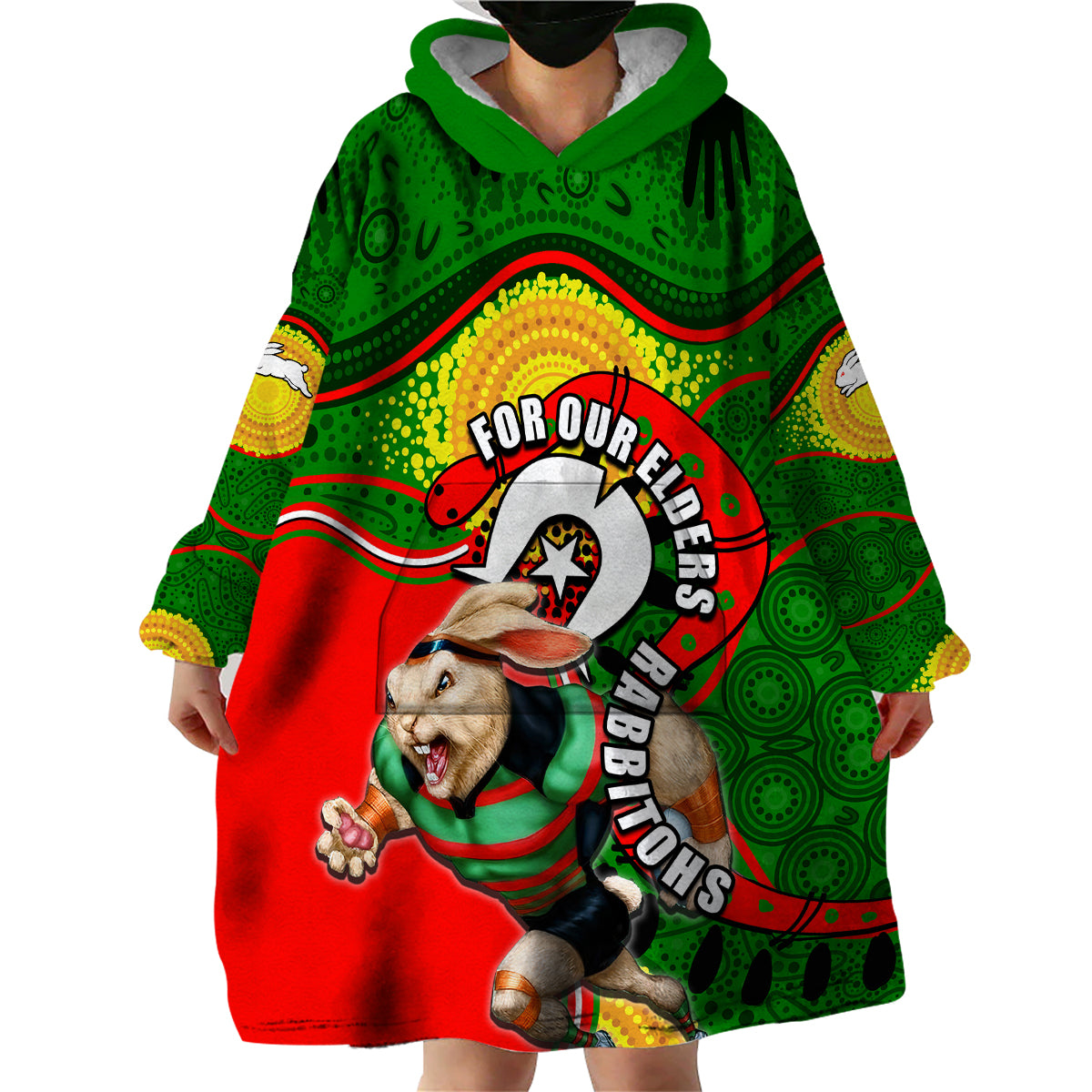 rabbitohs-mascot-nrl-wearable-blanket-hoodie-naidoc