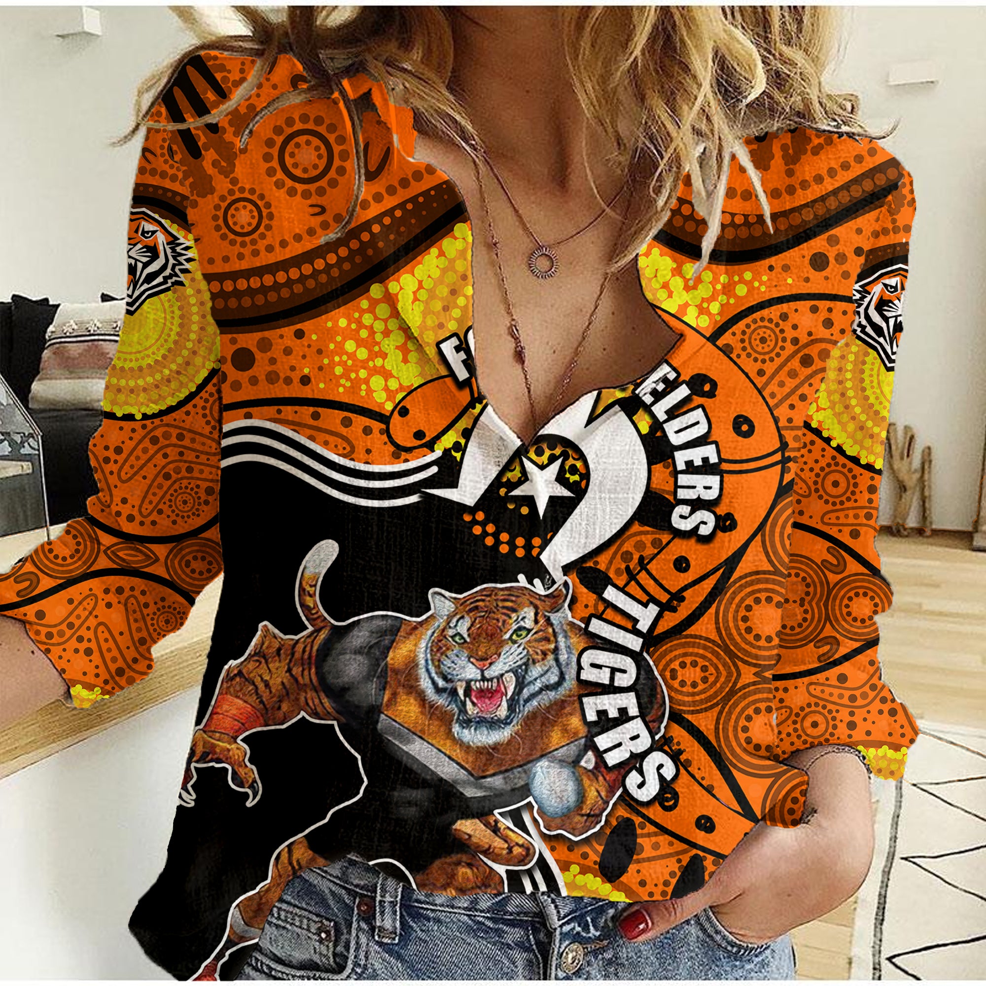 tigers-mascot-nrl-women-casual-shirt-naidoc