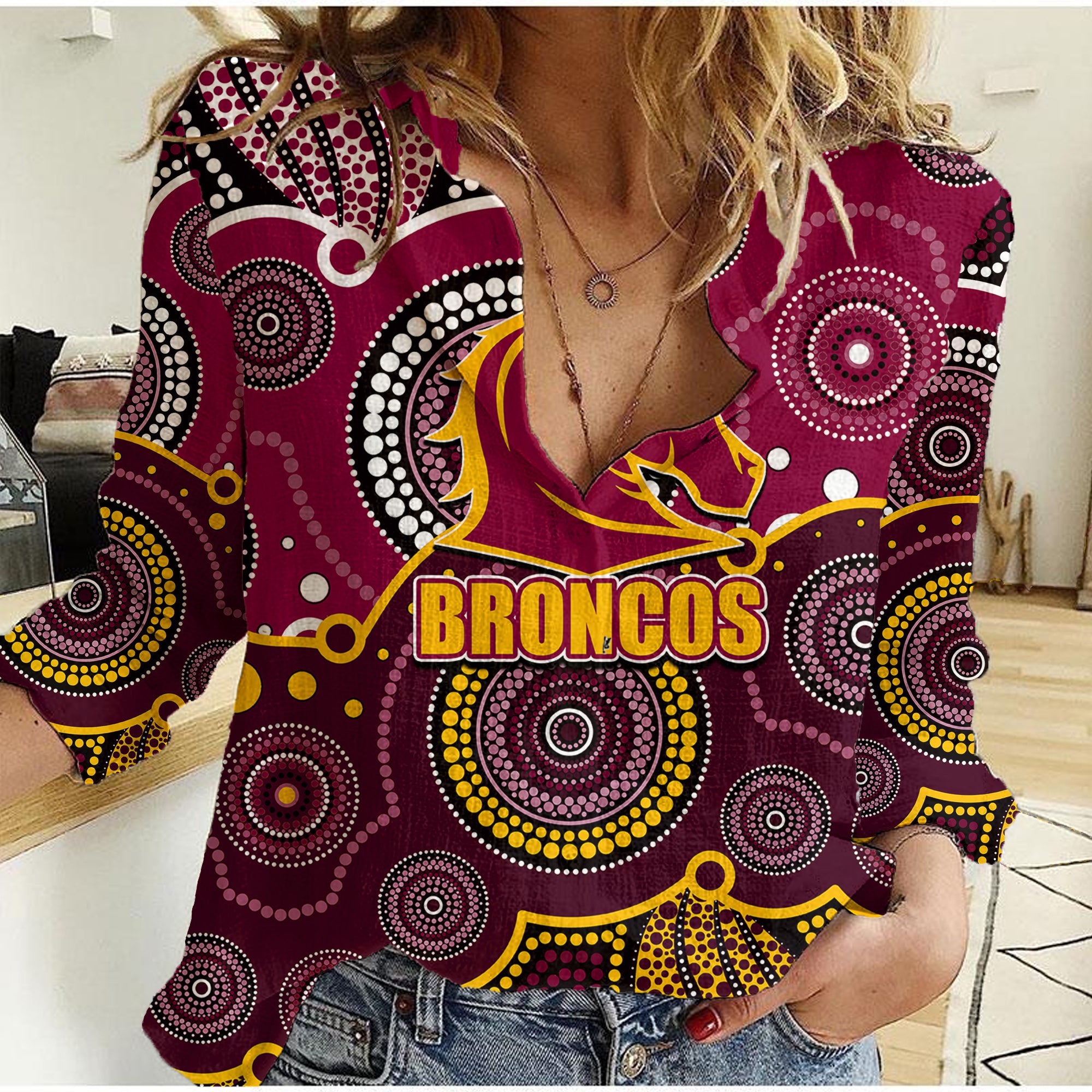 custom-personalised-and-number-broncos-nrl-women-casual-shirt-aboriginal-patterns