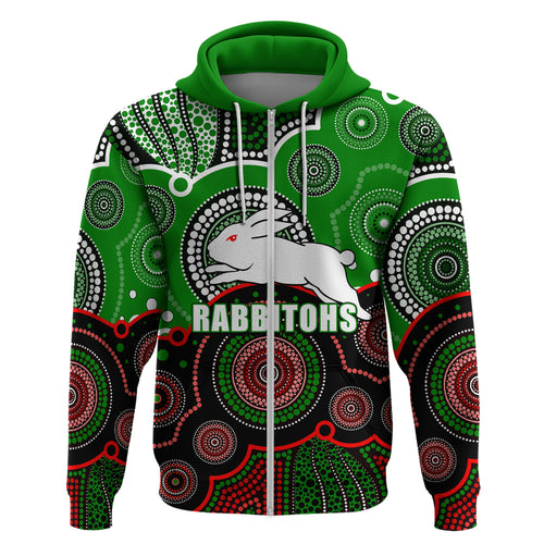 custom-personalised-and-number-rabbitohs-nrl-hoodie-aboriginal-patterns