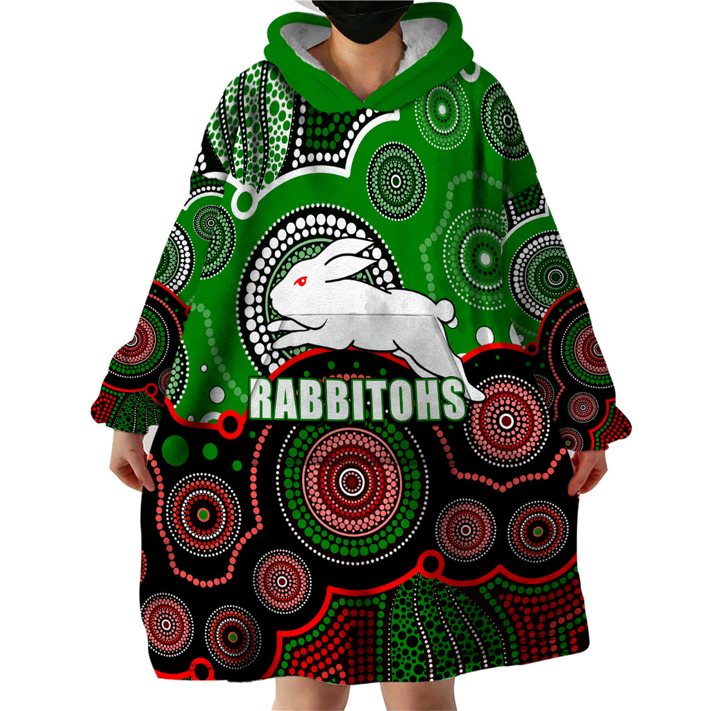 custom-personalised-and-number-rabbitohs-nrl-wearable-blanket-hoodie-aboriginal-patterns
