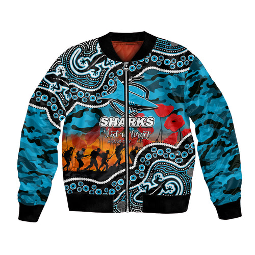 custom-personalised-anzac-day-nrl-sharks-bomber-jacket-aborigianl-lizard-patterns