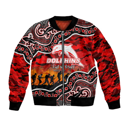 custom-personalised-anzac-day-nrl-dolphins-bomber-jacket-aboriginal-lizard-patterns