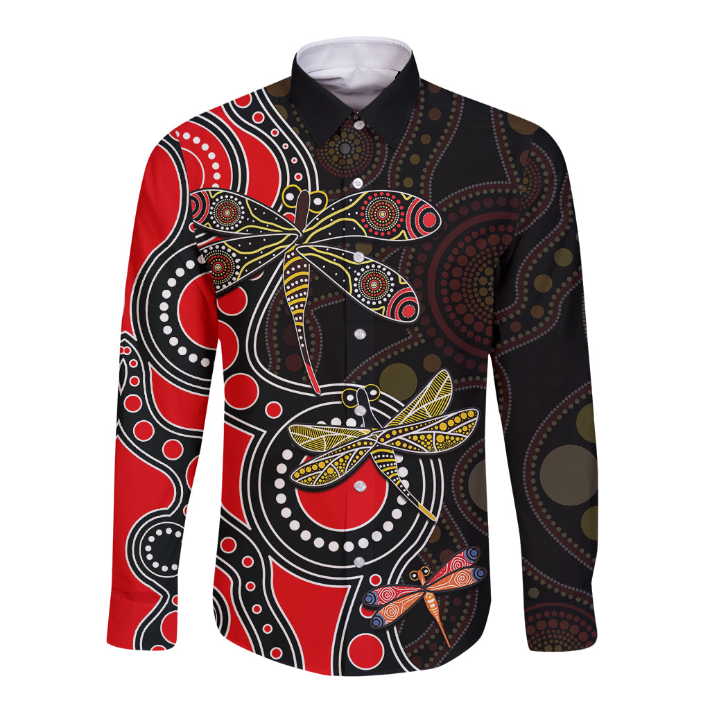 aboriginal-dragonfly-long-sleeve-button-shirt-red-style