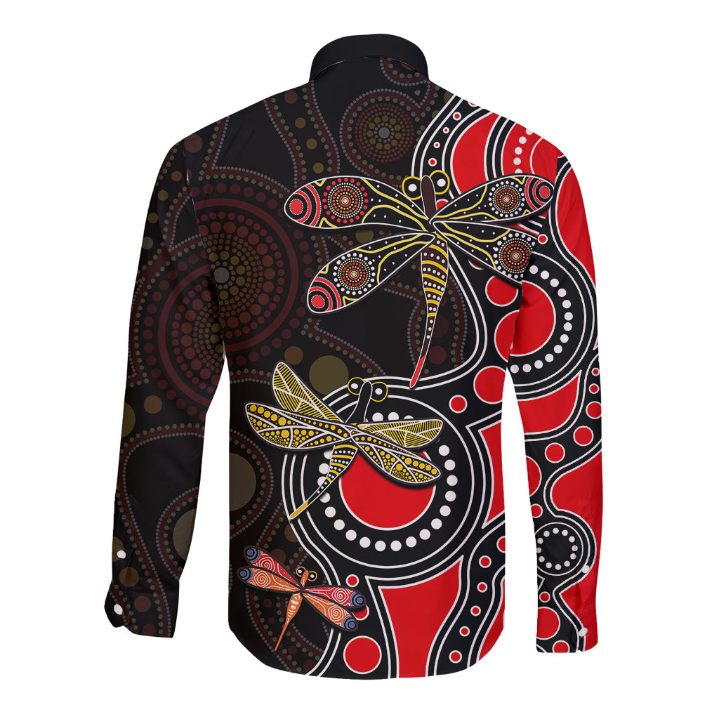aboriginal-dragonfly-long-sleeve-button-shirt-red-style