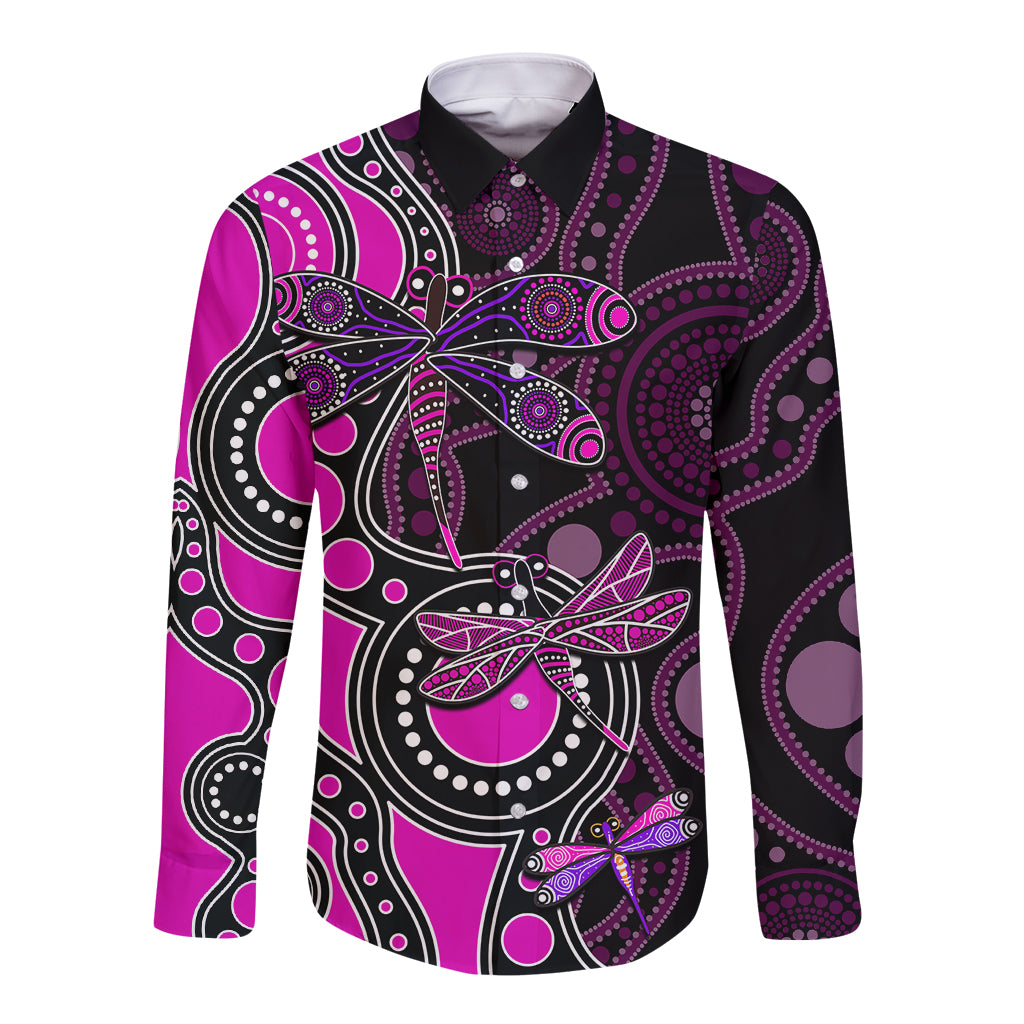 aboriginal-dragonfly-long-sleeve-button-shirt-pink-style