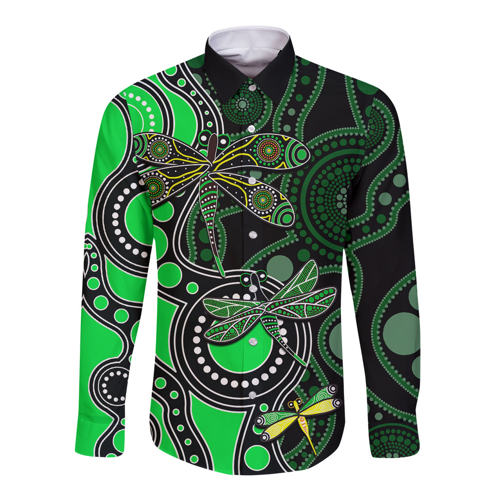 aboriginal-dragonfly-long-sleeve-button-shirt-green-style