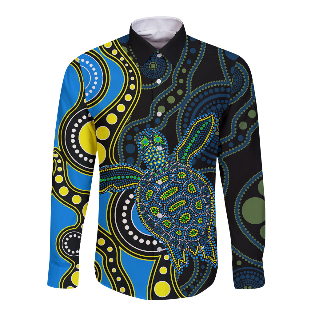 aboriginal-turtle-long-sleeve-button-shirt-blue-style