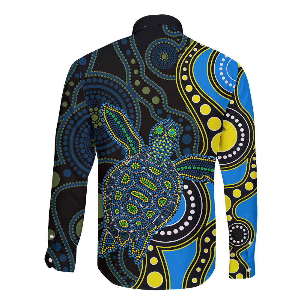 aboriginal-turtle-long-sleeve-button-shirt-blue-style