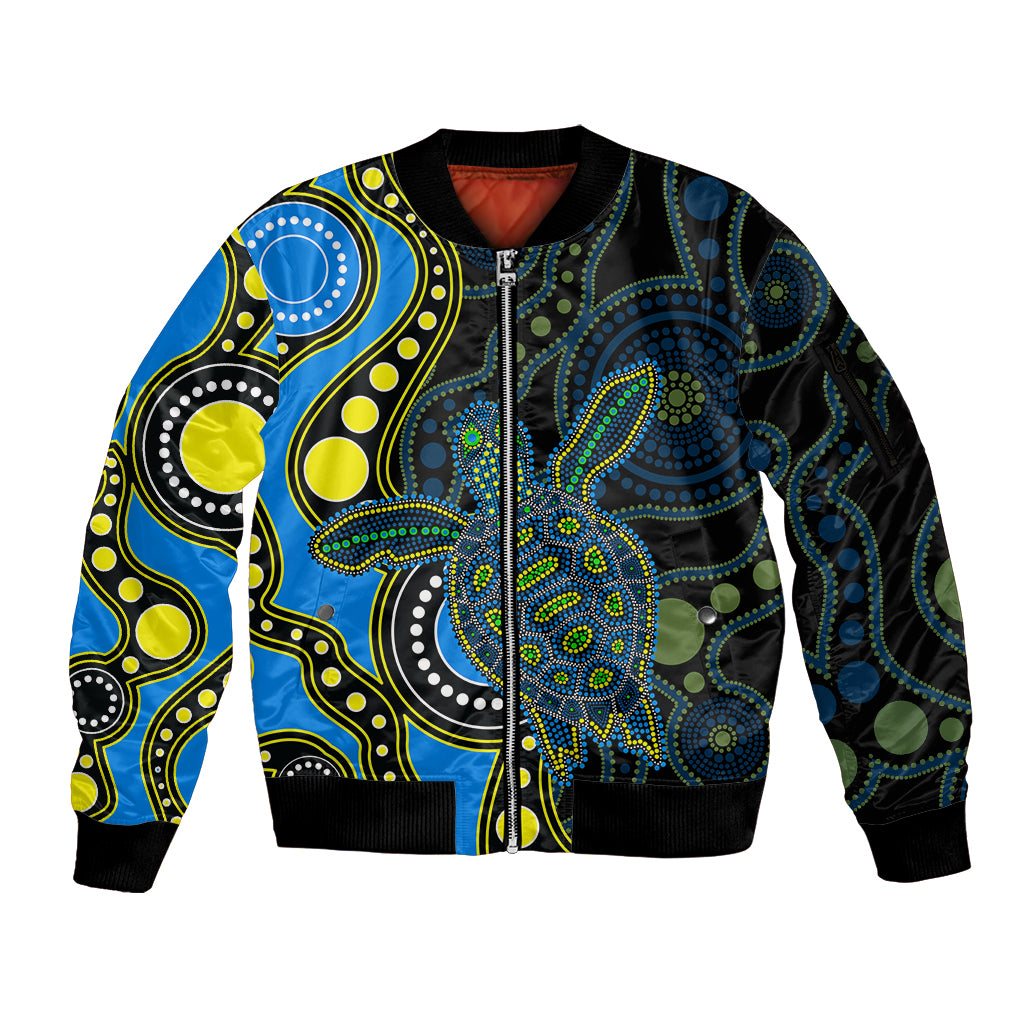 aboriginal-turtle-sleeve-zip-bomber-jacket-blue-style