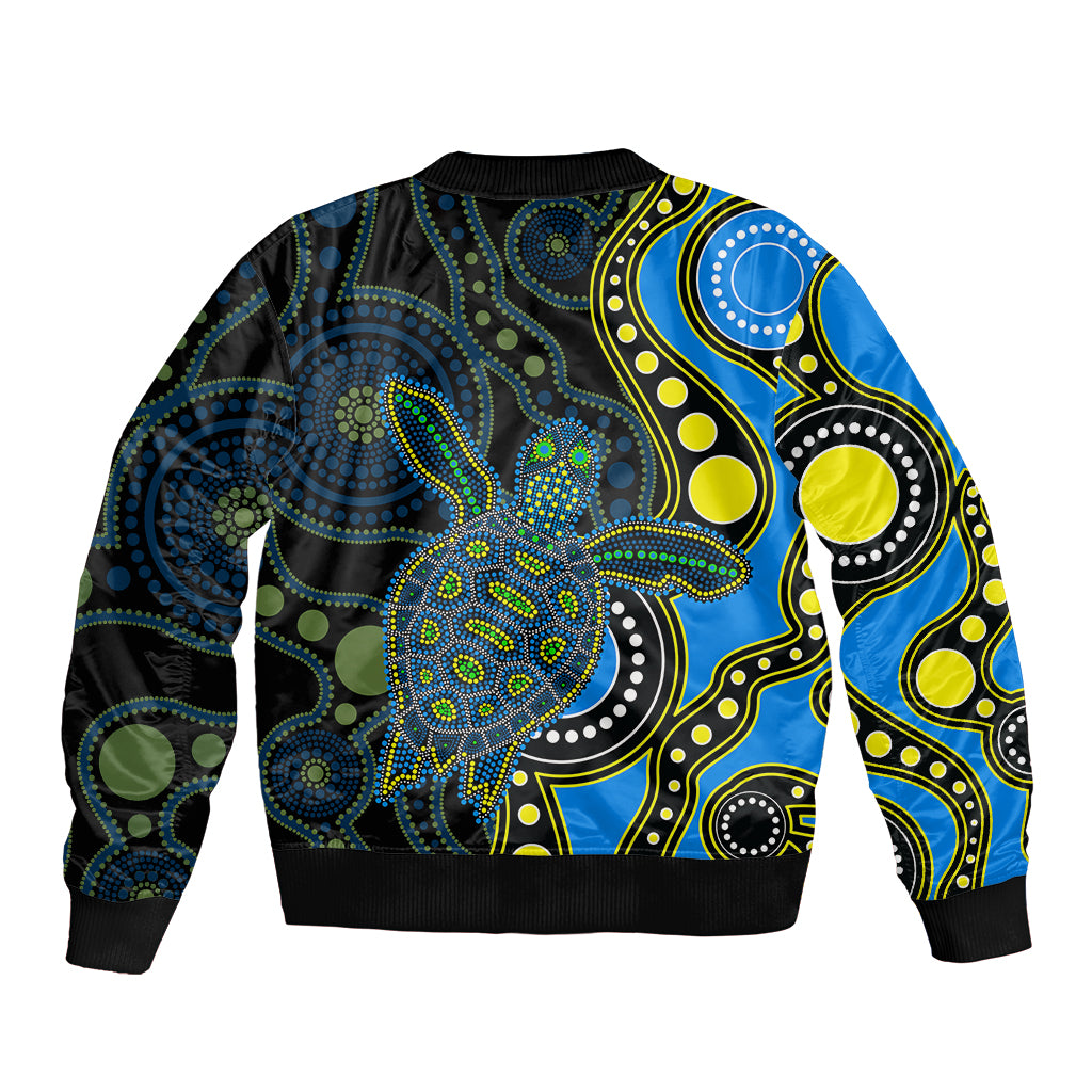 aboriginal-turtle-sleeve-zip-bomber-jacket-blue-style