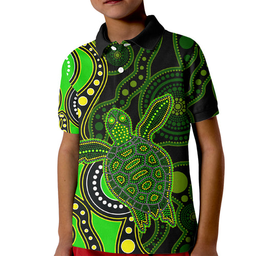 aboriginal-turtle-kid-polo-shirt-green-style
