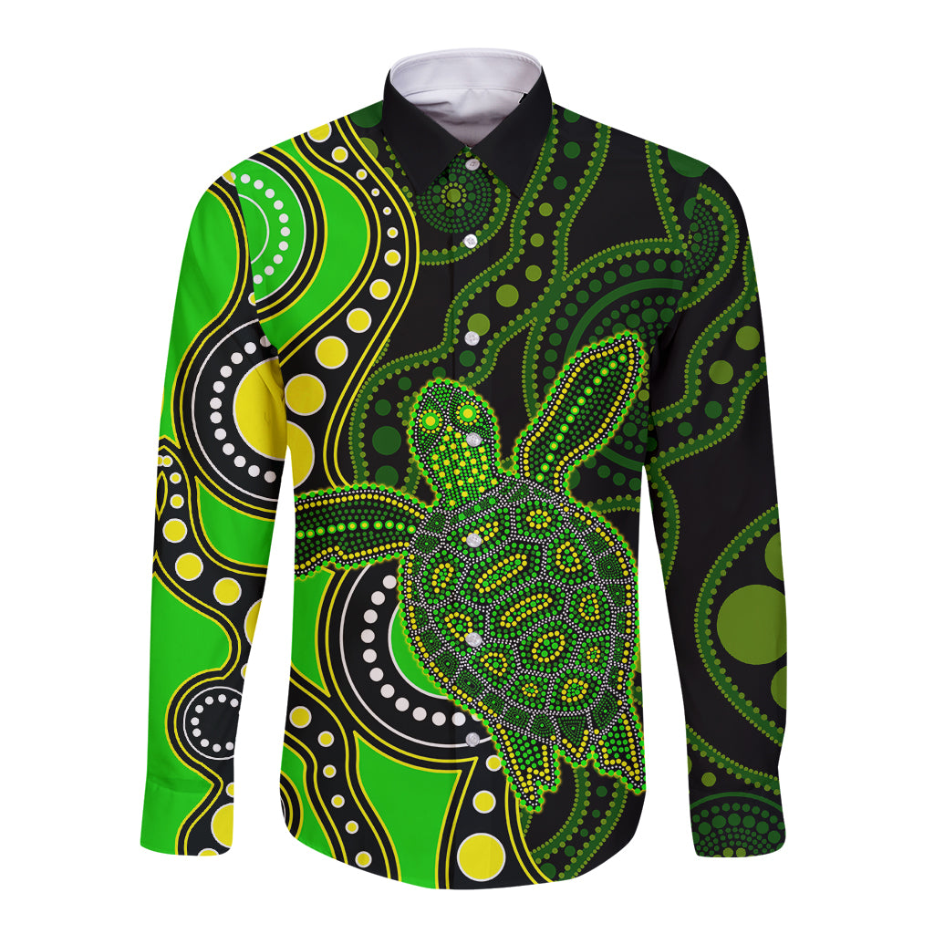 aboriginal-turtle-long-sleeve-button-shirt-green-style