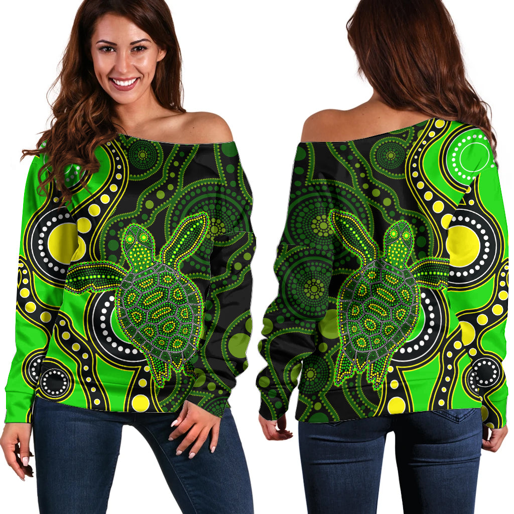 aboriginal-turtle-off-shoulder-sweater-green-style