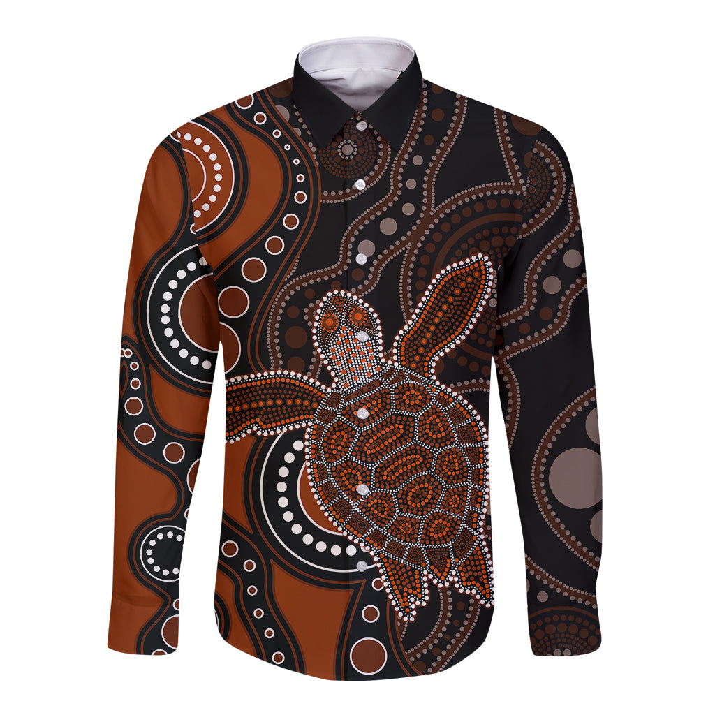 aboriginal-turtle-long-sleeve-button-shirt-brown-style