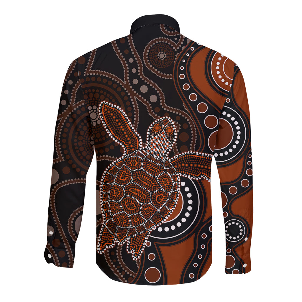 aboriginal-turtle-long-sleeve-button-shirt-brown-style