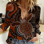 aboriginal-turtle-women-casual-shirt-brown-style