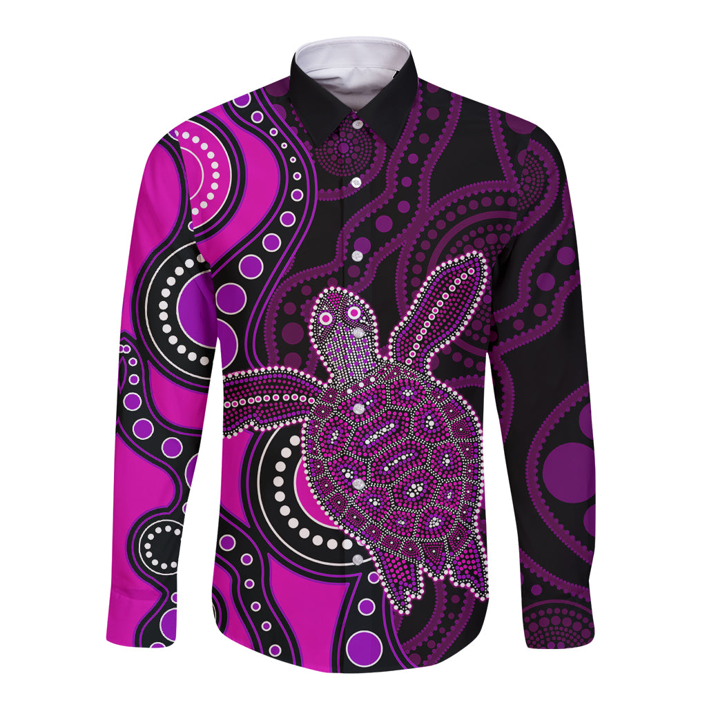 aboriginal-turtle-long-sleeve-button-shirt-pink-style
