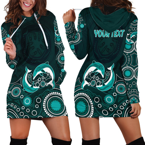 australia-aboriginal-hoodie-dress-dolphin-green